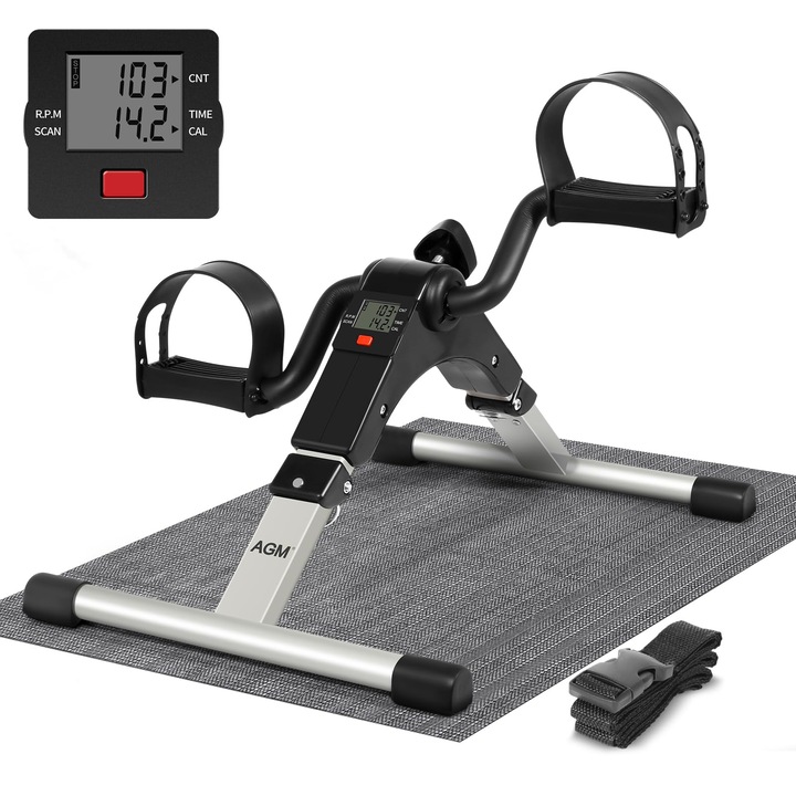 AGM Mini fitnesz kerékpár, kar- és lábedző, LCD monitor, állítható ellenállás, fekete