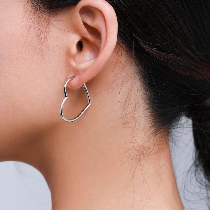 Cercei argint 925, JW1797, model inima, placati cu rodiu