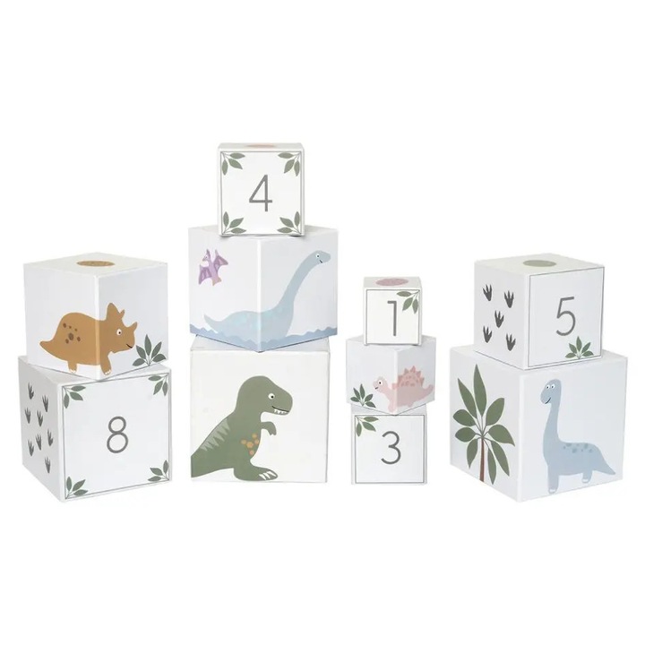 Set de constructie Piramida Dinozauri, Jabadabado, 10 blocuri, dimensiuni variate, multicolor