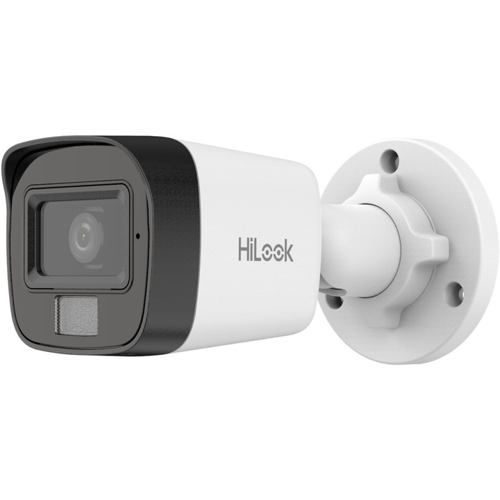 Camera de supraveghere IP HiLook Hikvision, 2MP, 2.8mm, Smart Hybrid Light, microfon, PoE, IP67, IPC-B120HA-LUC