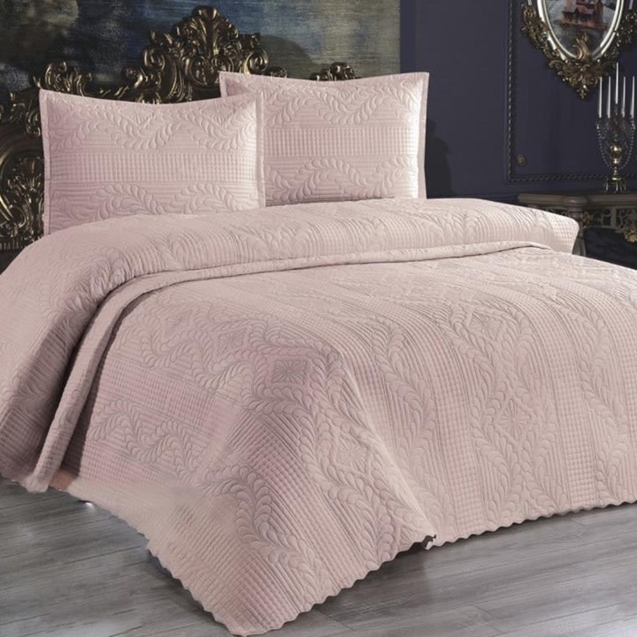 Set cuvertura pat dublu 230x250 cm + 2 fete perna 60×80 cm Asir Sena - Powder