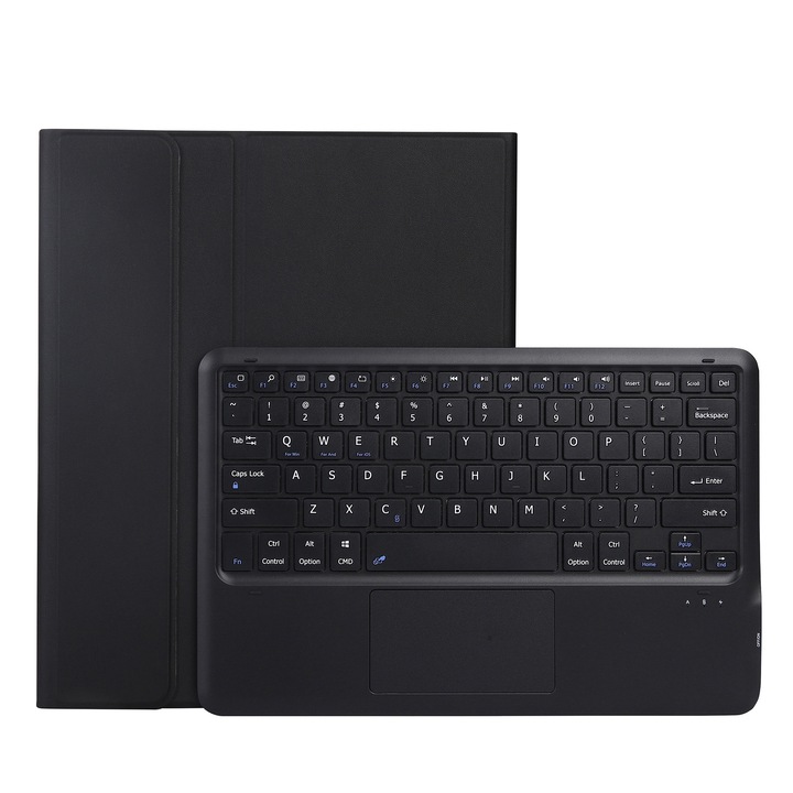 Husa cu tastatura Bluetooth 3.0 pentru Samsung Galaxy Tab S7 FE T730 T736 & S7+ T970 T975, cu touchpad, slot stylus, cu suport, Negru
