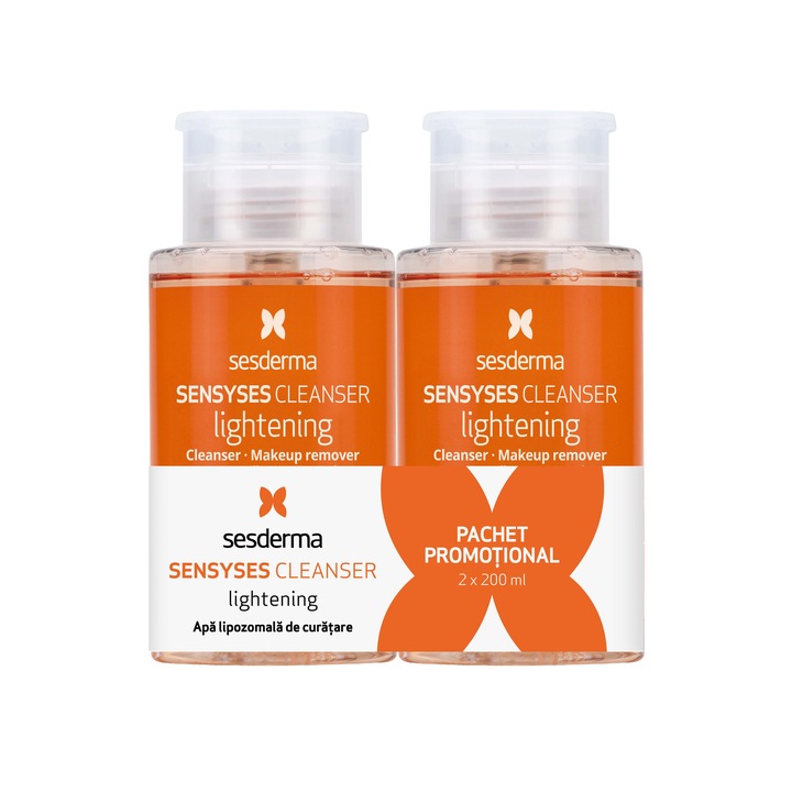 Pachet Sesderma Sensyses Lightening 2 X 200 ml - Apa Lipozomala pentru Luminozitate, Curața si Indeparteaza Machiajul, Combate Petele Pigmentare, Reda Luminozitatea Pielii