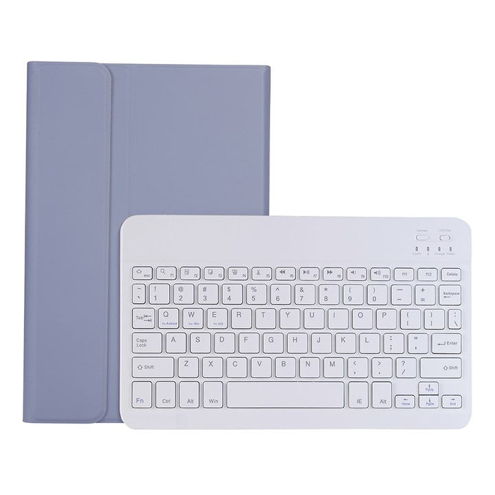 Husa cu tastatura Bluetooth 3.0 pentru Samsung Galaxy Tab A8 10.5 2021 SM-X200 / SM-X205, cu suport, tastatura detasabila, culoare mov