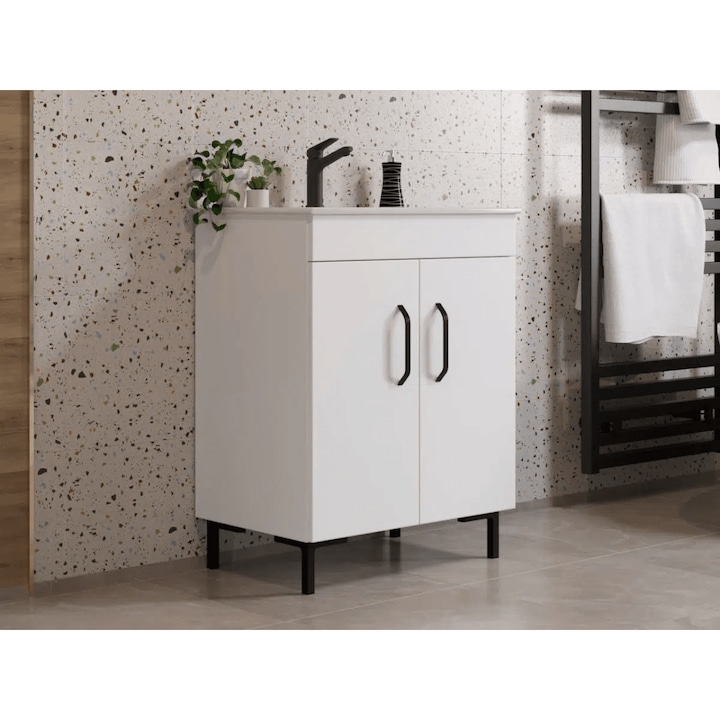 Masca Baie cu Chiuveta, Albio 650 plus Baterie Neagra, L 65 x A 43 x H 82 cm