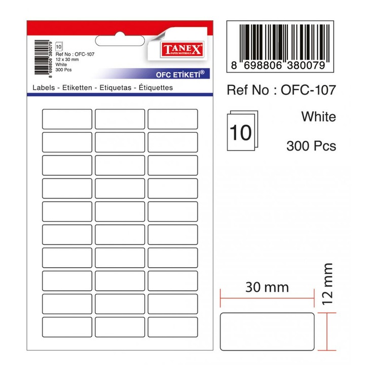 Etichete Autoadezive Albe, 12 X 30 Mm, 300 Buc/set, Tanex