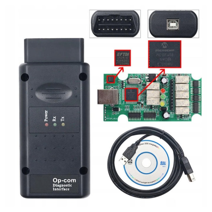 Diagnosztikai interfész OP-COM V1.99 OBD interfész szkennerekhez