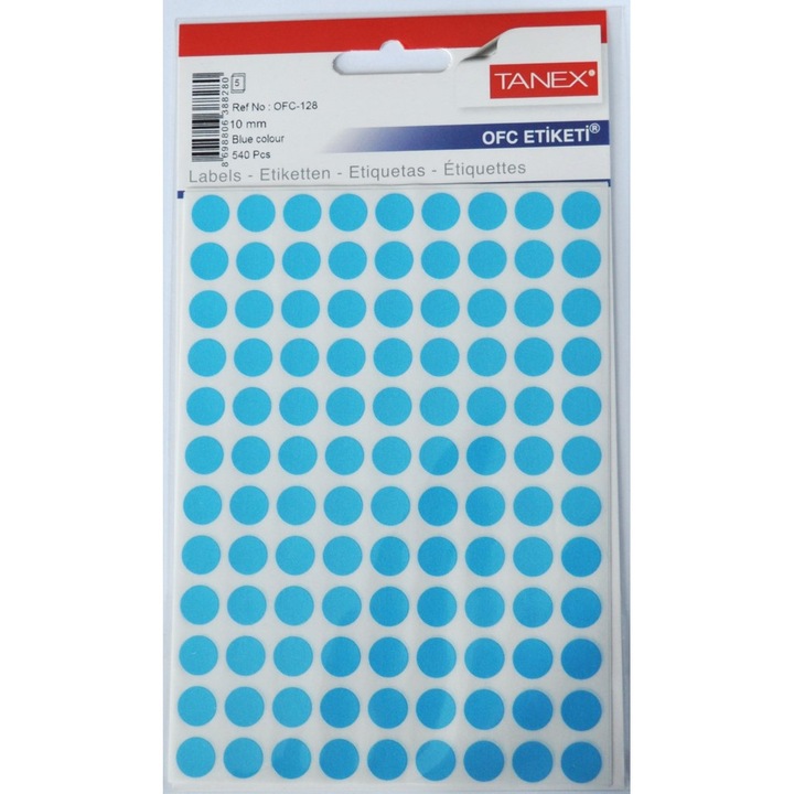Kerek Öntapadós Címkék, Tanex, 10 mm, 540 db-os szett, Kék