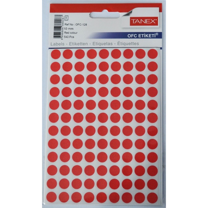 Öntapadós címkék, Tanex, piros, 10 mm, 540 db-os készlet