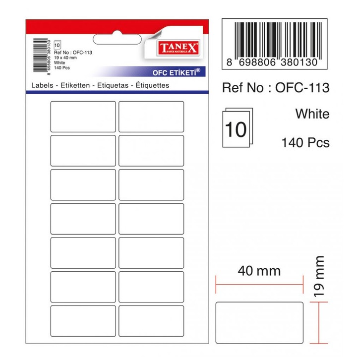 Etichete Autoadezive Albe, 19 X 40 Mm, 140 Buc/set, Tanex
