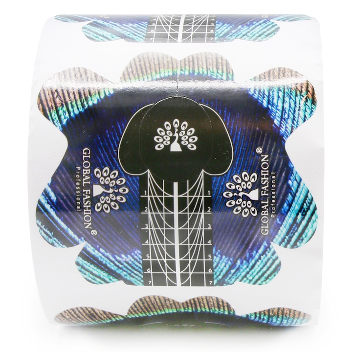 Шаблони за изграждане на нокти от хартия, 300 бр., принт паун