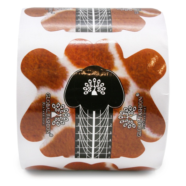 Шаблони за изграждане на нокти от хартия, 300 бр., принт жираф