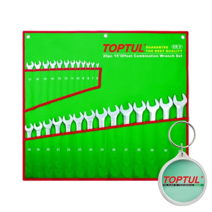 Set de chei combinate, numar piese 26 buc, cheie combinata, 6/7/8/9/10/11/12/13/14/15/16/17/18/19/20/21/22/23/24/25/26/27/28/29/30/32 mm, Toptul, 1x Breloc