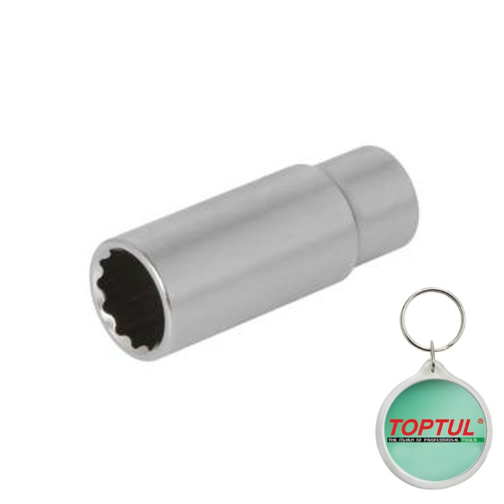 Tubulara 3/8" (10 mm), 12pentru, tubulara 6/12-pentru (metric) 17 mm, lungime 63 mm, tip B, final satin cromat, Toptul, 1x Breloc