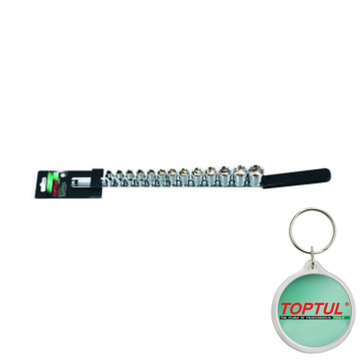 Set tubulare 3/8" (omogen), 13 buc, profil hexagonal, tubulara 6/12-pentru (metric) 7/ 8/ 9/ 10/ 11/ 12/ 13/ 14/ 15/ 16/ 17/ 19/ 21 mm, Toptul, 1x Breloc