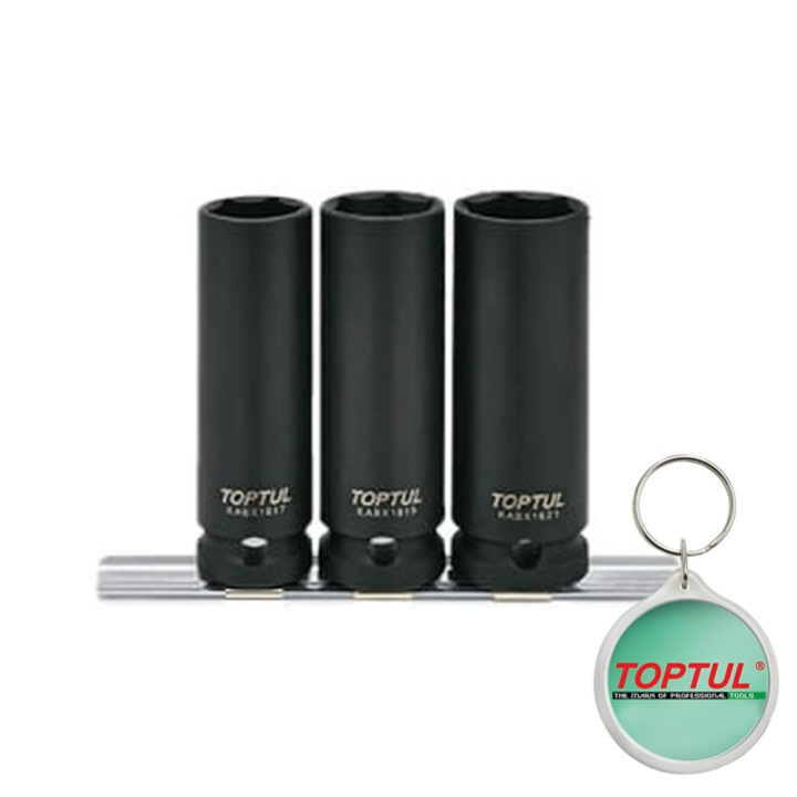Set tubulare 1/2" (omogen), 3 buc, profil hexagonal, tubulara 6/12-pentru (metric) 17/ 19/ 21 mm, pentru desurubare - strangere, Toptul, 1x Breloc