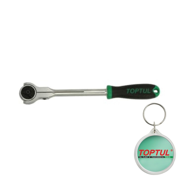Miner cu clichet, 1/2 inch, profil patrat, numar dinti 72, lungime 317 mm, tip cap pivotant/ reversibil, Toptul, 1x Breloc