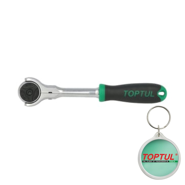 Miner cu clichet, 1/4 inch, profil patrat, numar dinti 72, lungime 155 mm, tip cap pivotant/ reversibil, Toptul, 1x Breloc