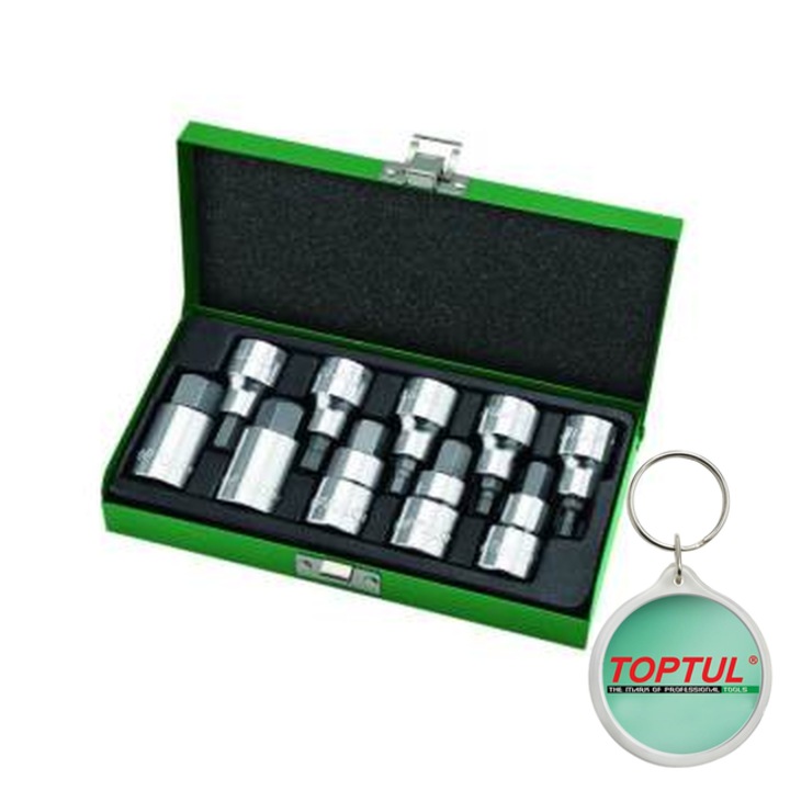 Set tubulare 1/2" (omogen), 10 buc, profil HEX, dimensiune HEX 4/ 5/ 6/ 7/ 8/ 10/ 12/ 14/ 17/ 19, Toptul, 1x Breloc