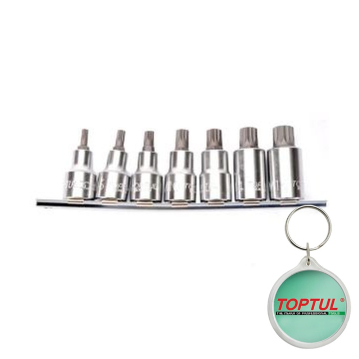 Set tubulare 1/2" (omogen), 7 buc, profil SPLINE / XZN spline / XZN M10, M12, M14, M16, M5, M6, M8, Toptul, 1x Breloc