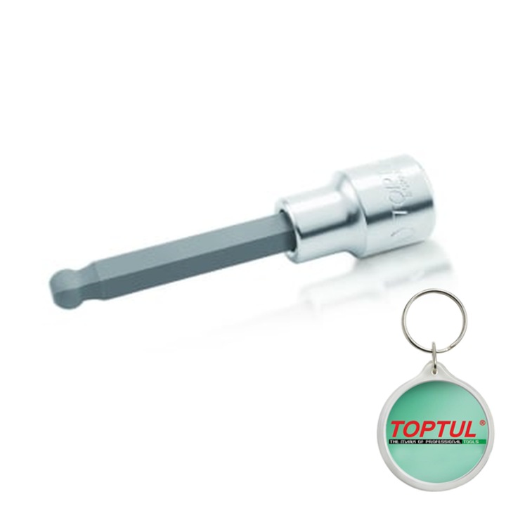 Tubulara 1/2" (12, 5 mm) (cheie), BILA HEX, tubulara 6/12-pentru (metric) 6 mm, dimensiune HEX 6 mm, final satin cromat, lungime 100 mm, Toptul, 1x Breloc