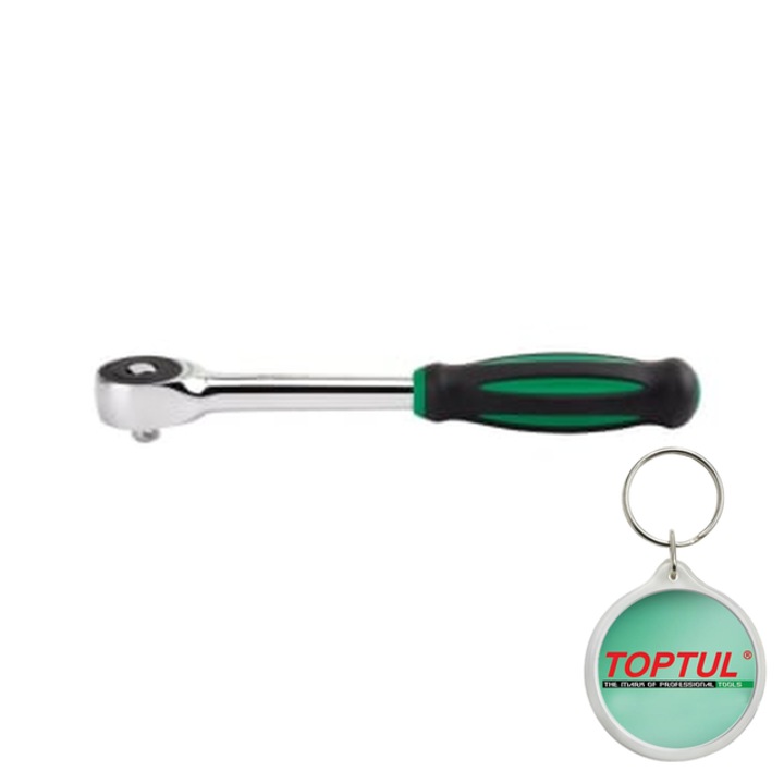 Miner cu clichet, 1/4 inch, profil patrat, numar dinti 60, lungime 180 mm, tip maner rotativ 360⁰/ reversibil, Toptul, 1x Breloc