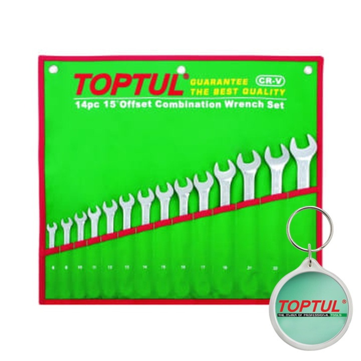 Set de chei combinate, numar piese 14 buc, cheie combinata, 8/9/10/11/12/13/14/15/16/17/19/21/22/24 mm, Toptul, 1x Breloc