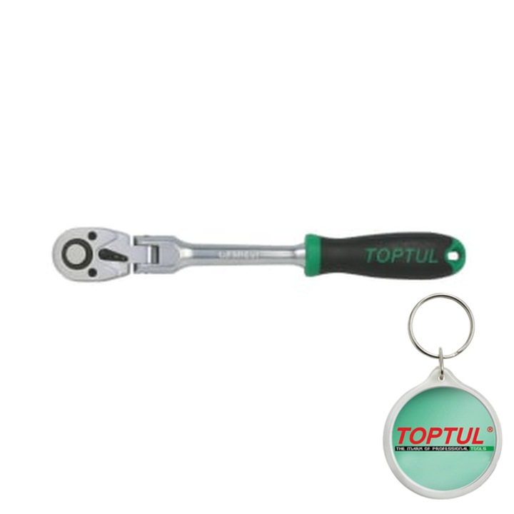 Miner cu clichet, 1/2 inch, profil patrat, numar dinti 72, lungime 305 mm, tip cap inclinabil, rotatie > 180°/ flexibil, Toptul, 1x Breloc