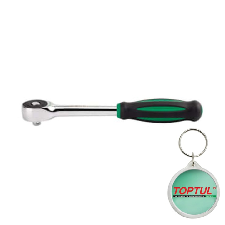 Cheie cu clichet TOPTUL, 3/8 inch, 60 dinti, lungime 240 mm, maner rotativ 360, 1x Breloc cadou