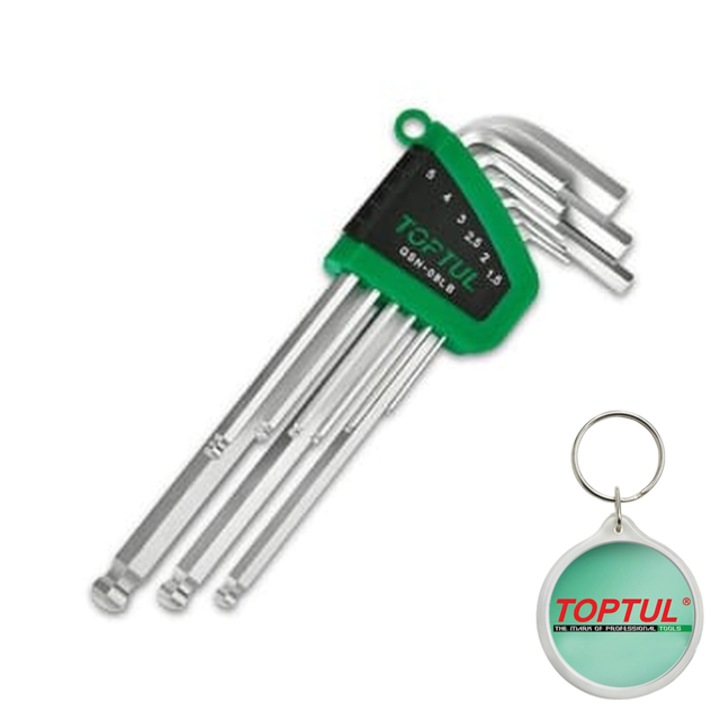 Set de chei cheie, 9buc profil hex dimensiune HEX 1.5/ 2/ 2.5/ 3/ 4/ 5/ 6/ 8/ 10, Toptul, 1x Breloc