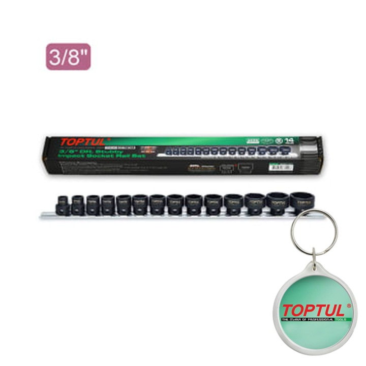 Set tubulare 3/8" (omogen), 14 buc, profil hexagonal, tubulara 6/12-pentru (metric) 8/ 10/ 11/ 12/ 13/ 14/ 15/ 16/ 17/ 18/ 19/ 21/ 22/ 24 mm, pentru desurubare - strangere, Toptul, 1x Breloc