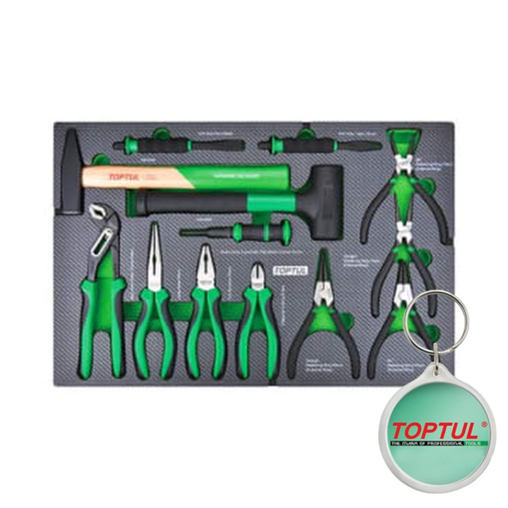 Raft carucior tip insert D/ spuma (SFS), numar piese 13 szt., tip cheie ciocan (s) / clesti / dalta (s) / pumn de pumn (e), dimensiune cartus 575x375mm, Toptul, 1x Breloc