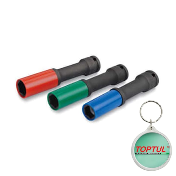 Tubulara impact 1/2" (12, 5 mm), Hexagonal, pentru jante din aliaj / pentru roti, tubulara 6/12-pentru (metric) 21 mm, lungime 150 mm, final rosu, pentru desurubare - strangere, Toptul, 1x Breloc