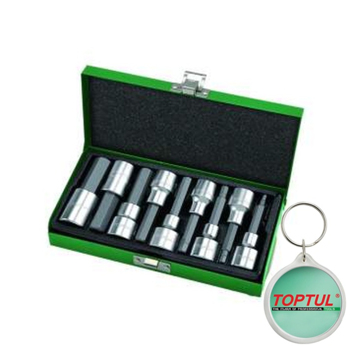 Set tubulare 1/2" (omogen), 9 buc, profil HEX, dimensiune HEX 4/ 5/ 6/ 7/ 8/ 10/ 12/ 14/ 17, Toptul, 1x Breloc
