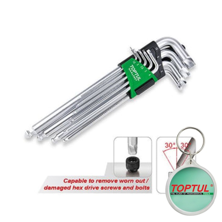 Set de chei cheie, 9buc profil hex dimensiune HEX 1.5/ 2/ 2.5/ 3/ 4/ 5/ 6/ 8/ 10, Toptul, 1x Breloc