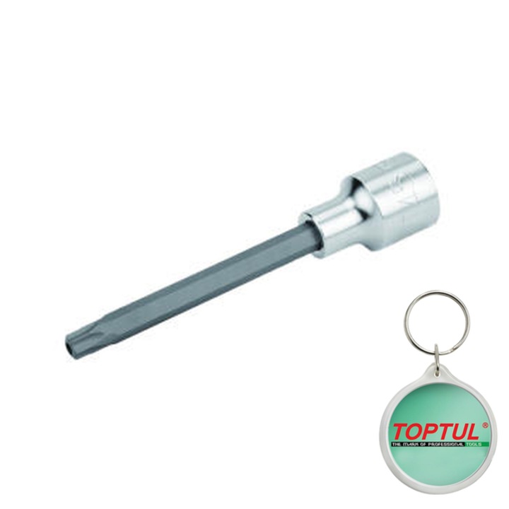 Tubulara 1/2" (12, 5 mm) (cheie), TORX Tamper, dimensiune cheie E-TORX T50, final oglinda, lungime 120 mm, Toptul, 1x Breloc