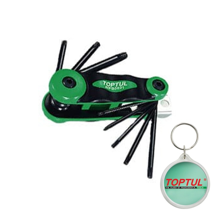 Set de chei cheie 8 buc, profil TORX, dimensiune cheie E-TORX T10, T15, T20, T25, T27, T30, T40, T9, Toptul, 1x Breloc
