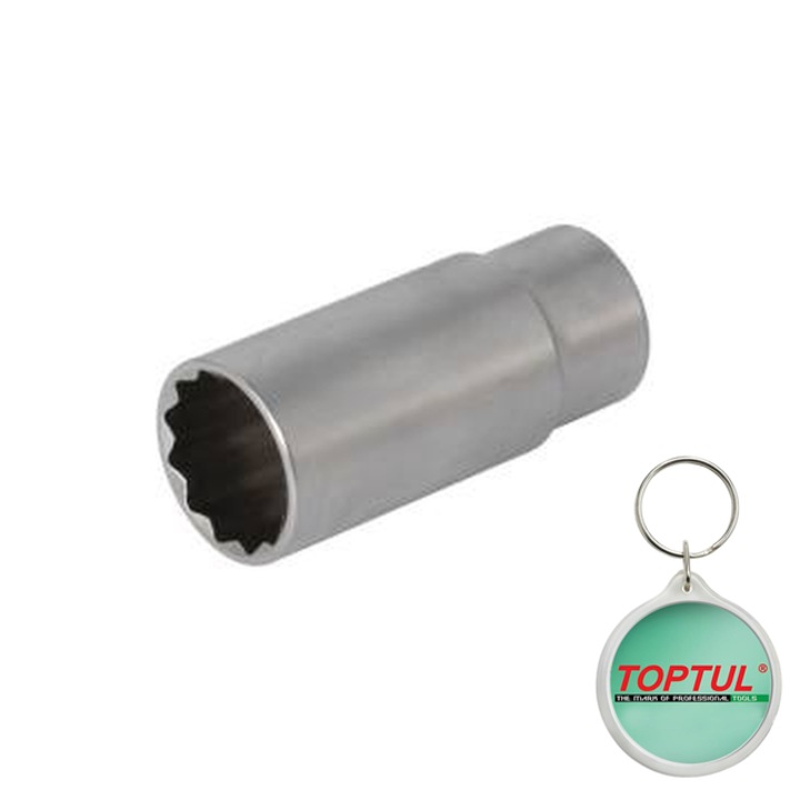 Tubulara 3/8" (10 mm), 12pentru, tubulara 6/12-pentru (metric) 18 mm, lungime 63 mm, tip B, final satin cromat, Toptul, 1x Breloc