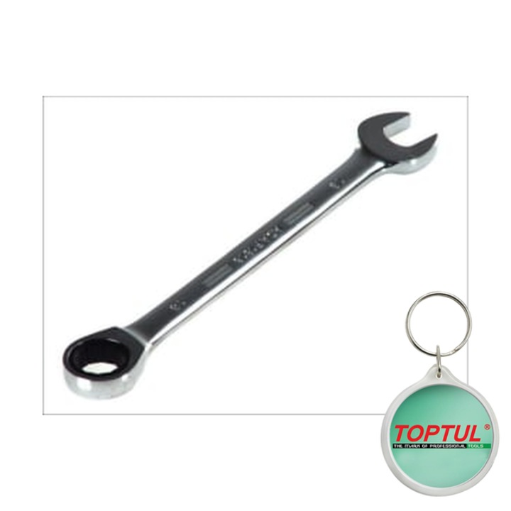 Cheie cleste combinat / clichet, 72 numar dinti, cu clichet, o singura fata, 18mm, lungime 236 mm, unghi 15° din otel cromat, Toptul, 1x Breloc