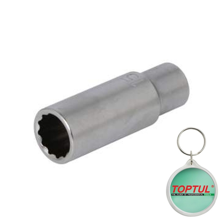 Tubulara 3/8" (10 mm), 12pentru, tubulara 6/12-pentru (metric) 15 mm, lungime 63 mm, tip B, final satin cromat, Toptul, 1x Breloc