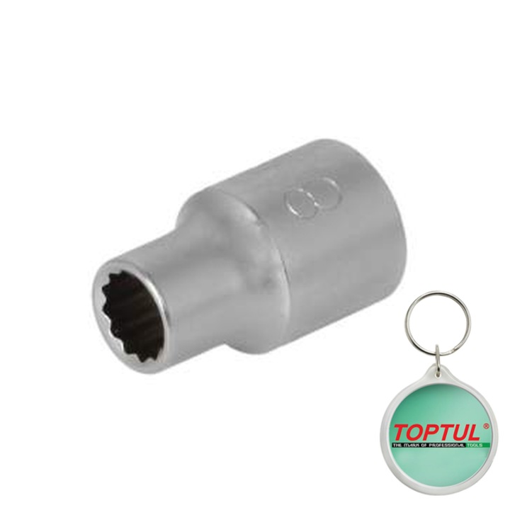 Tubulara 3/8" (10 mm), 12pentru, tubulara 6/12-pentru (metric) 8 mm, lungime 28 mm, tip A, final satin cromat, Toptul, 1x Breloc