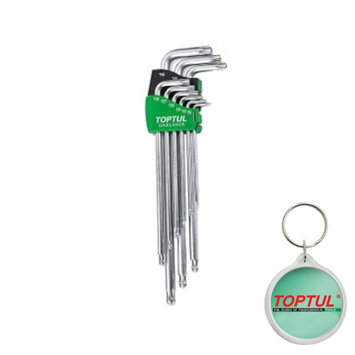 Set de chei cheie 9 buc, profil TORX Tamper, dimensiune cheie E-TORX T10H - T50H, Toptul, 1x Breloc