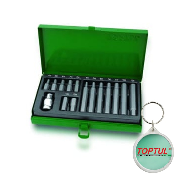 Set de bits, 15buc profil hex / hexagonal dimensiune HEX 4/ 5/ 6/ 7/ 8/ 10/ 12, Toptul, 1x Breloc