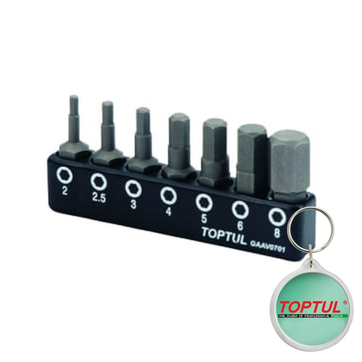 Set de bits 1/4", numar piese 7 buc, Bit de insertie HEX, HEX, 2/ 2.5/ 3/ 4/ 5/ 6/ 8 mm, Toptul, 1x Breloc