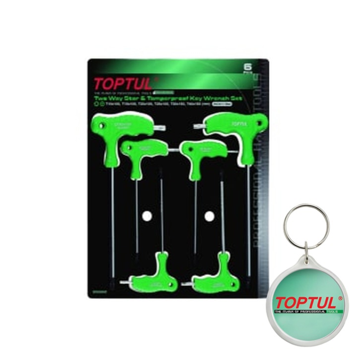 Set de chei cheie 6 buc, profil TORX / TORX Tamper, dimensiune cheie E-TORX T10 -T40H, Toptul, 1x Breloc