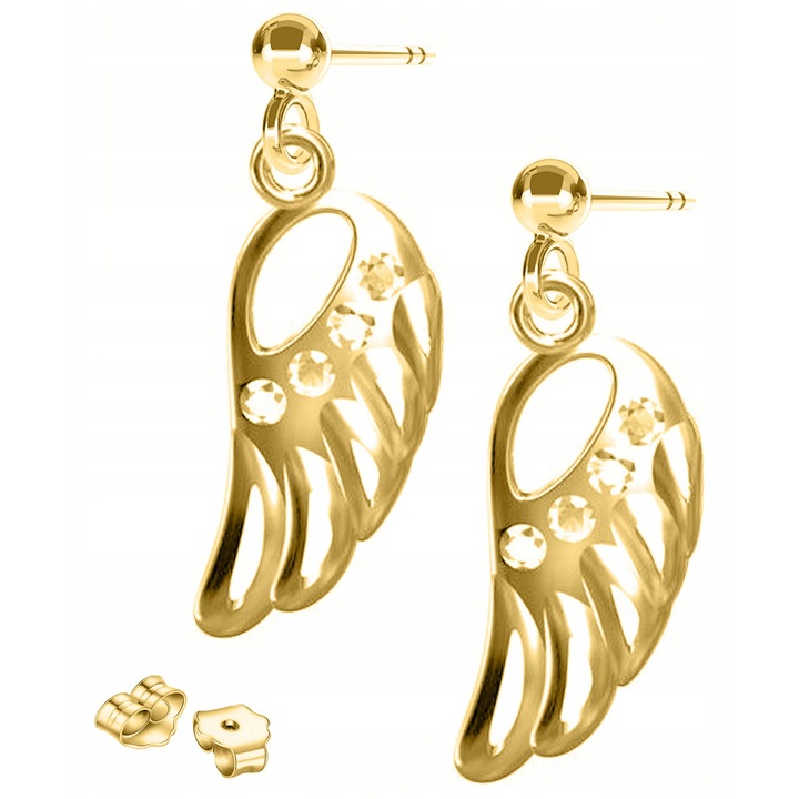 Cercei, Larezo, Suruburi Cu Aripi De Inger, Aripi, Argint 925, Fara Pietre, Pentru Femei, Cutie Pentru Bijuterii Premium, Aurita