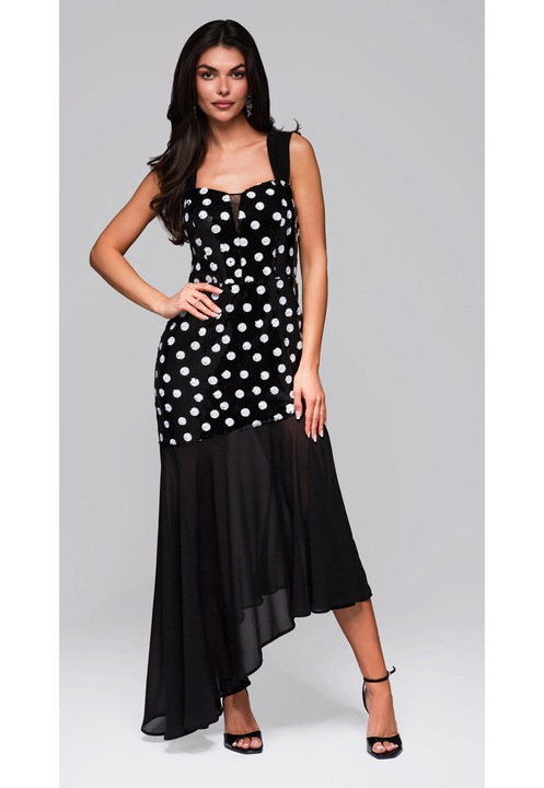 Rochie eleganta asimetrica cu aplicatii si fusta vaporoasa LARICA LA-OM-DLR245, Negru