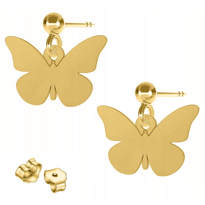 Cercei, Larezo, Insecta Fluture Tinsel, Argint 925, Fara Pietre, Pentru Femei, Cutie Pentru Bijuterii Premium, Aurie