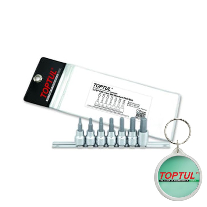 Set tubulare 3/8" (omogen), 7 buc, profil HEX, 1/4 x 1/8 x 3/16 x 3/8 x 5/16 x 5/32 x 7/32", Toptul, 1x Breloc