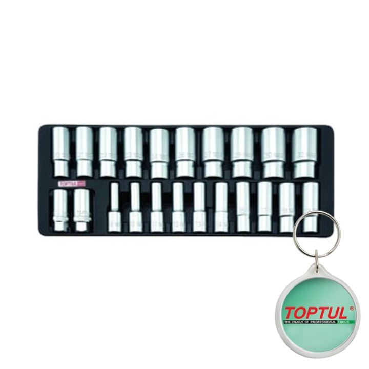 Raft carucior, dimensiune tubulara 1/2", tip insert B3/ plastic, numar piese 22 szt., tip cheie priza 6pentru / priza specializata, dimensiune cartus 434x176mm, Toptul, 1x Breloc